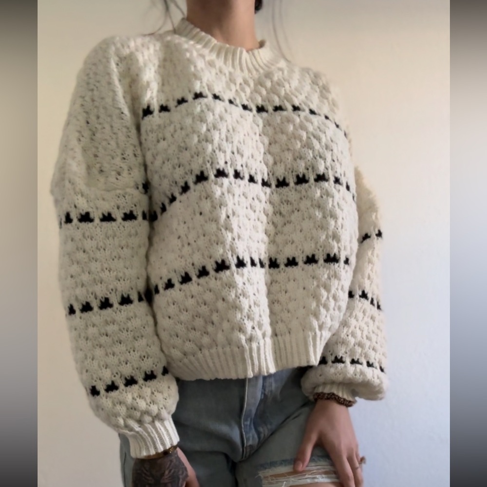 Cozy White and Black Knit Sweater